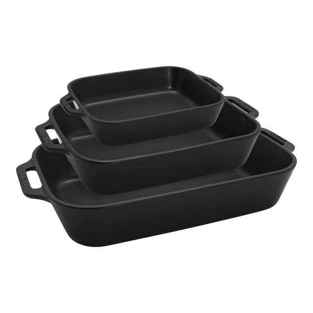 3-pc, Rectangular Baking Dish Set, Matte Black,,large