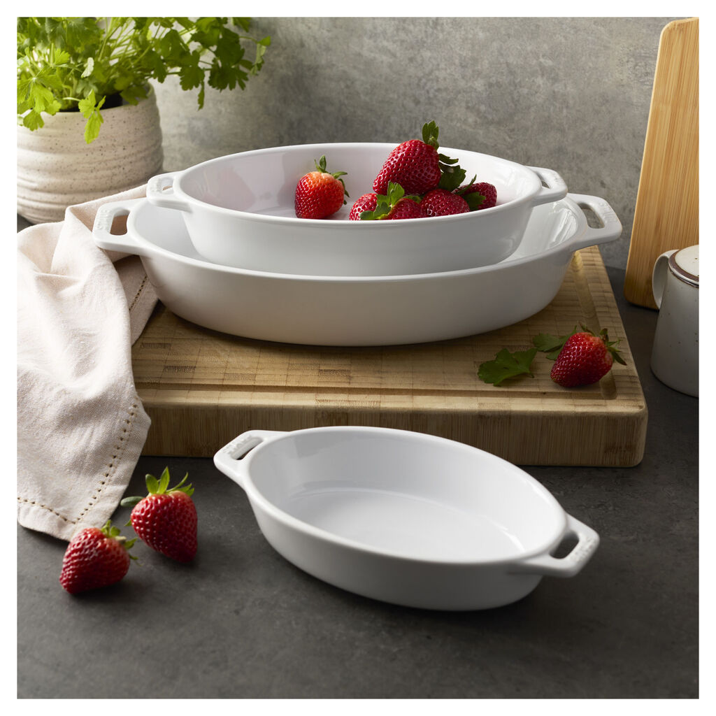 3-pc, Oval, Bakeware Set, White,,large
