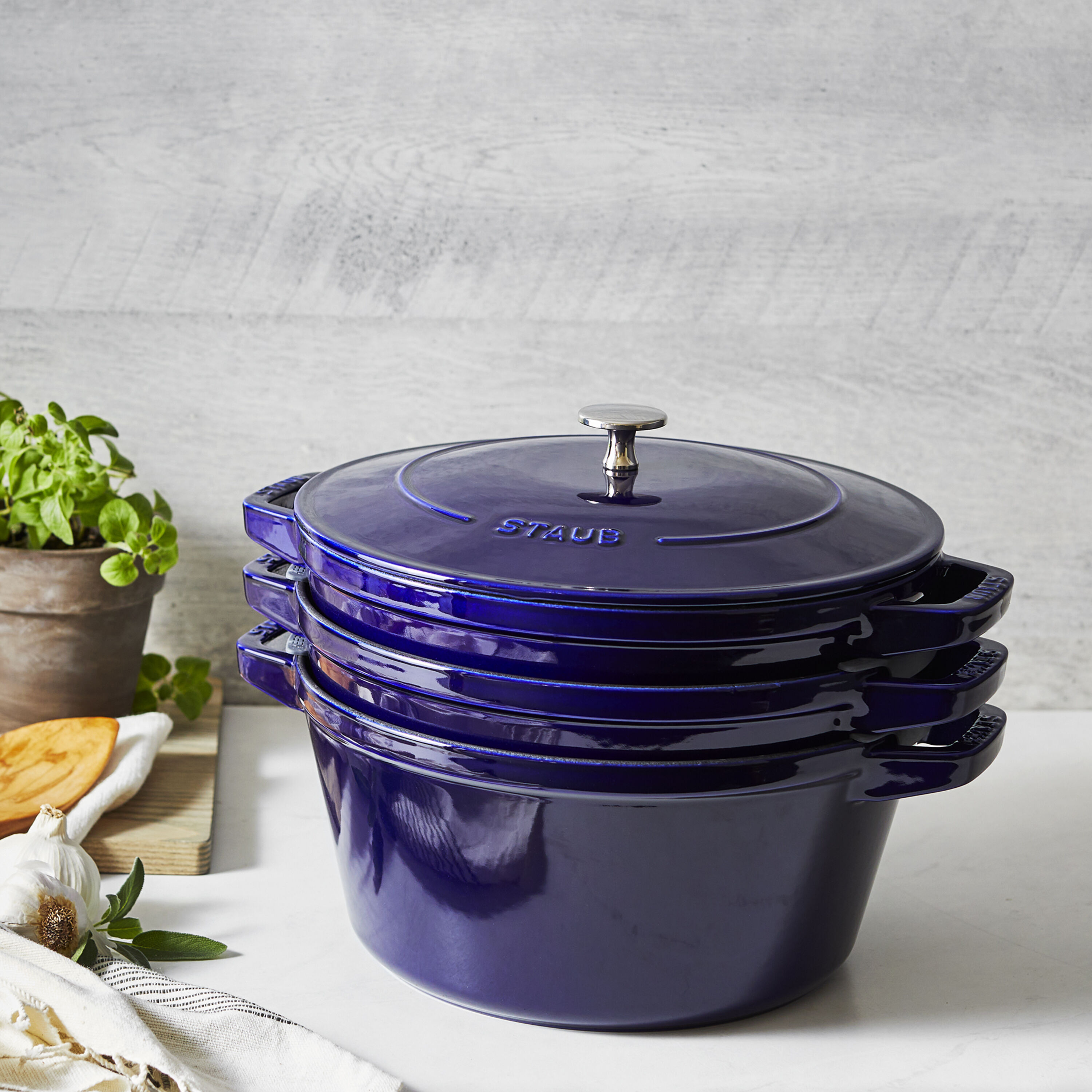 Buy Cast Iron 4-pc Stackable Cookware Set, Dark Blue, Cast Iron