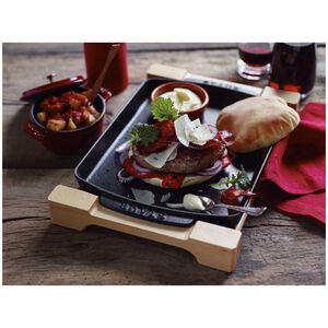 13-inch x 9-inch, Rectangular Serving Dish With Wood Base, Matte Black